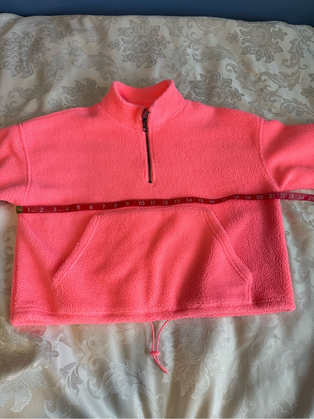 American Eagle Coral Sherpa Half Zip Cropped Pullover XS Cozy Fleece - Picture 2 of 6